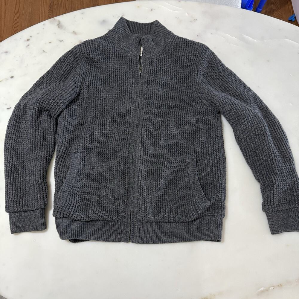 L.L. Bean 100% Organic Cotton Men's M Gray Waffle-Knit Full Zip Sweater